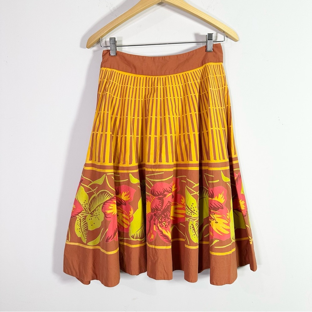 Odille Anthropologie Orange Floral A-Line Cotton Midi Skirt - Picture 5 of 6